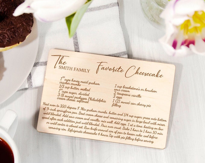 Wooden engraved recipe Mom birthday gift from daughter Custom recipe card Kitchen keepsake gift for grandmother Handwritting recipe on wood