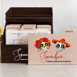 Halloween Wedding Recipe Box and Cards Skull Art Gift Personalized Recipe Card Box 4x6 5x7 Gothic Kitchen Decor Handmade Recipe Storage Box