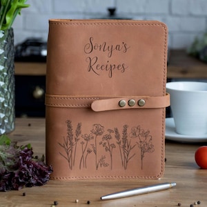 Leather Recipe Book with Flowers Personalized Mothers Day Gift Recipe Journal Birthday Gift for Daughter Cooking Notebook Mother in Law Gift