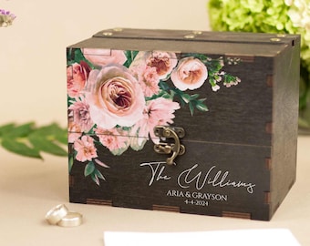 Unique Wedding Guest Book Alternative - 9 Styles Available, Floral Wedding Guestbook, Blush Pink Wedding Advice Wish Box, Wooden Guest Book