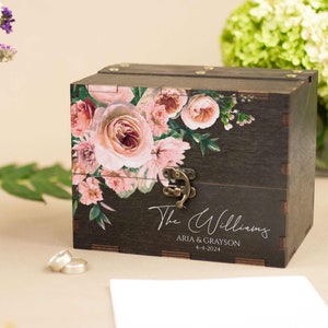 Unique Wedding Guest Book Alternative - 9 Styles Available, Floral Wedding Guestbook, Blush Pink Wedding Advice Wish Box, Wooden Guest Book