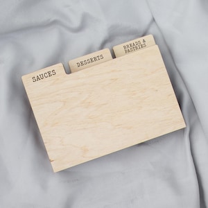 Verdeelschotten voor receptendoos - 3 x 5, 4 x 6, 5 x 7 - tabbladverdelers voor receptendoos - organisatie van recepten - verdelers receptkaarten - houten verdelers indextabs
