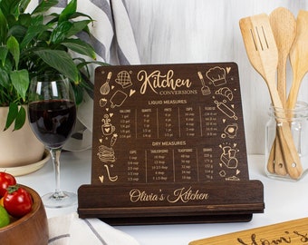 Engraved Wooden Cookbook Stand: Personalized Kitchen Conversion Chart