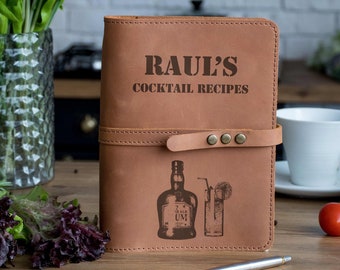 Cocktail Leather Recipe Book Bartender Gift Personalized Cookbook Bar Recipe Journal Engraved Recipes Notebook Custom Recipe Organizer