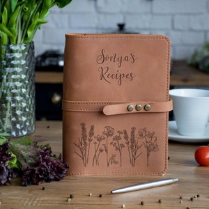 Leather Recipe Book with Flowers Personalized Mothers Day Gift Recipe Journal Birthday Gift for Daughter Cooking Notebook Mother in Law Gift