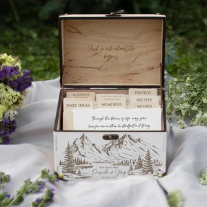 Mountain wedding guest book alternative, Unique wedding guestbook ideas, Personalized wedding advice cards box, Rustic wedding keepsake box