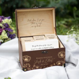 Personalized guest book alternative, Wooden wedding guest book floral, Wishing well wedding advice box, Unique wedding guestbook with advice