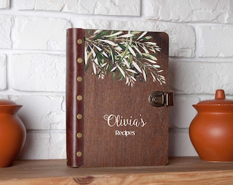 Personalized Recipe Book Mother Gift from Daughter Blank Cookbook Binder Mothers Day Gift Customized Journal Gift from Son Wooden Notebook