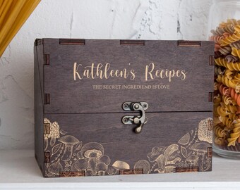Wooden Recipe Box Personalized Moms Christmas Gift Engraved Recipe Card Box Mom Birthday Gift Custom Recipe Box & Cards Recipe Box Dividers