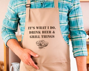 Funny Aprons for Men Customized BBQ Apron with Pockets Fathers Day Gift Grilling Apron for Dad Grilling Accessories for Him Chef Dad Apron