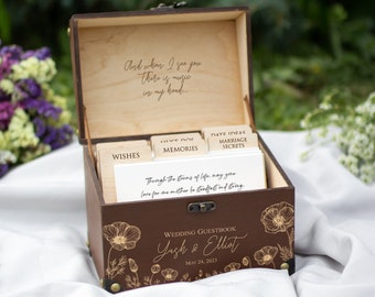 Alternativa personalizada al libro de visitas, Libro de visitas de boda de madera floral, Caja de consejos de boda Wishing Well, Libro de visitas de boda único con consejos