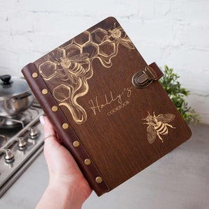 Custom Recipe Book Honeycomb Wooden Recipe Journal Moms Bee Christmas Gift Personalized Cookbook Blank Recipe Binder New Home Gift for Her