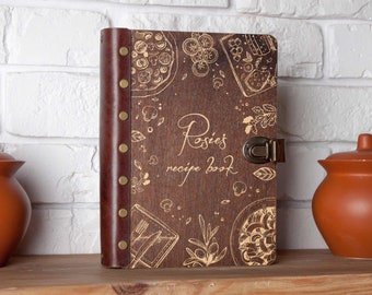 Personalized Recipe Book Wooden Recipe Journal Anniversary Gift Custom Recipe Binder Notebook Recipes Mothers Day Gift Family Recipe Book