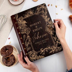 Pasta de receitas de família, presente personalizado para chá de panela para nora, pasta de receitas de madeira, presente de aniversário para esposa, presentes de confeitaria
