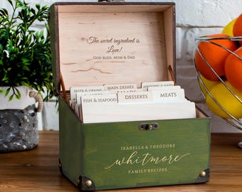 Family Recipe Box Personalized Wooden Recipe Card Box 5th Anniversary Gift for Wife Custom Christmas Gift for Bakers Bridal Shower Gift