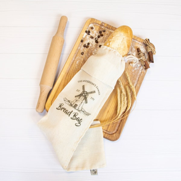 Custom Bread Bag for Homemade Bread Personalized Baking Bread Bags Bread Making Gift Drawstring Baguette Bag Reusable Bread Storage Bags