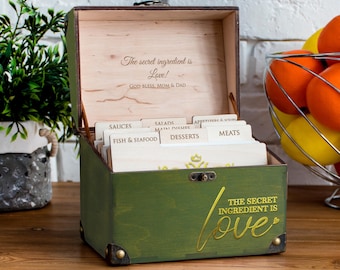 Personalized Wooden Recipe Box with Cards & Dividers