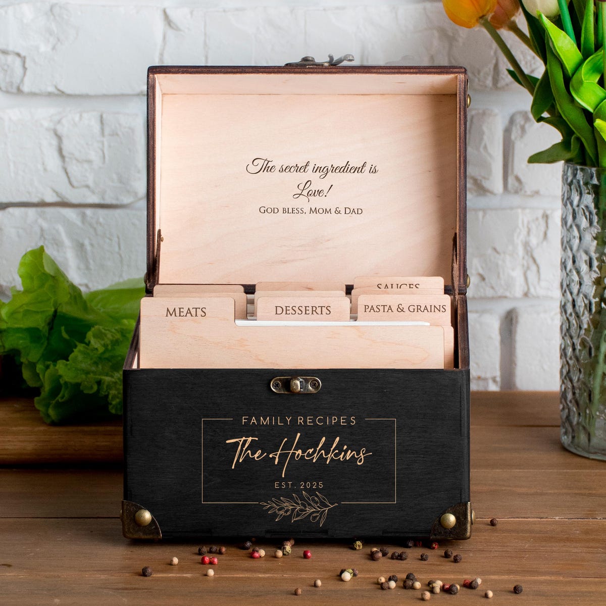 Personalized Recipe Box With Dividers and Recipe Cards for Bridal Shower Gift Wooden Recipe Card Box Custom Kitchen Storage Recipe Organizer - Etsy