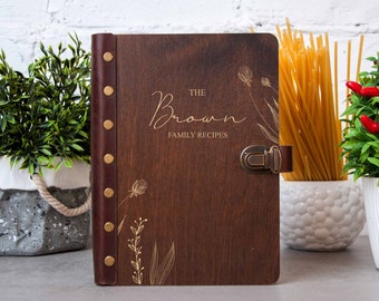 Personalized Recipe Book Bridal Shower Gifts Custom Recipes Notebook Wooden Recipe Organizer Family Recipe Binder Wedding Gift for Daughter
