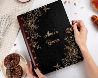 Gepersonaliseerde Recept Dagboek Bloemen Patroon Leeg Receptenboek Binder Cadeau voor Moeder Keuken Kookboek Verjaardagscadeau voor vrouw Houten Dagboek