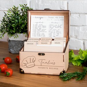 Wooden Recipe Box Personalized Recipe Card Holder Custom Recipe Storage Box Engraved Recipe Boxes Mom Birthday Mothers Day Wedding Gift Idea