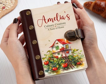 Personalized Cookbook Binder Wooden Recipe Book for Mom Bridal Shower Gift for Daughter Blank Recipe Books Custom Christmas Gift for Grandma