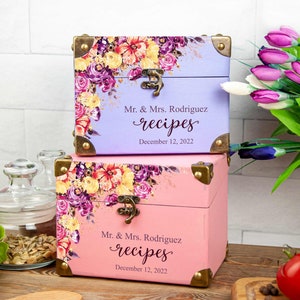 Mr and Mrs Recipe Card Box for Bridal Shower Family Christmas Gift Personalized Recipe Box 4x6 / 5x7 with Dividers & Cards Floral Recipe Box