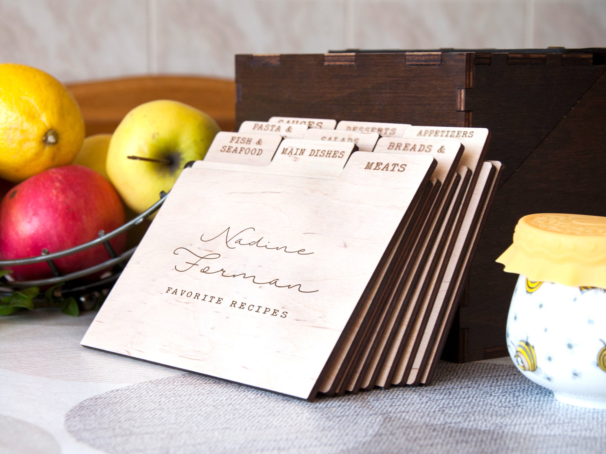 Wooden Heirloom Recipe Box with Dividers and Cards - Kitchen Recipe St –  WoodPresentStudio