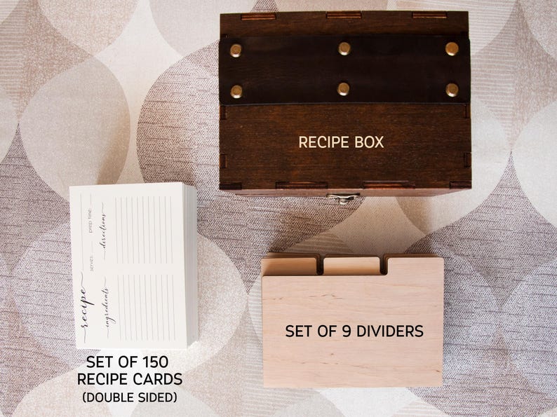 Birth Flower Personalized Recipe Box with Wooden Dividers & Recipe Cards Custom Recipe Storage Box Floral Recipe Card Box Kitchen Gift Idea immagine 10