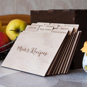 Personalized Recipe Box with Wooden Dividers Gift for Mom Floral Recipe Box Gift for Grandmother Engraved Recipe Card Box Wood Kitchen Decor Box+9 Dividers