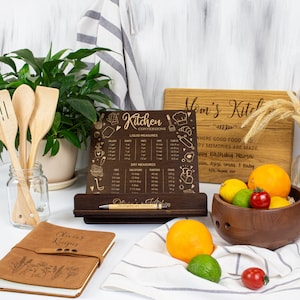 Engraved Wooden Cookbook Stand: Personalized Kitchen Conversion Chart image 6