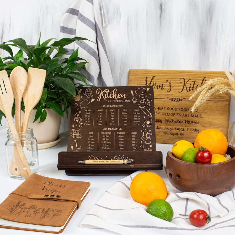 Engraved Wooden Cookbook Stand: Personalized Kitchen Conversion Chart image 6