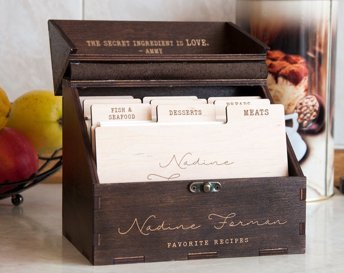 Wooden Recipe Storage Box, Engraved Recipe Box Ideas, Gift for