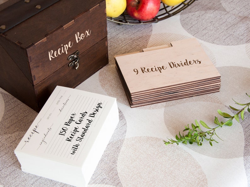 Personalized Recipe Box with Wooden Dividers Gift for Mom Floral Recipe Box Gift for Grandmother Engraved Recipe Card Box Wood Kitchen Decor image 9