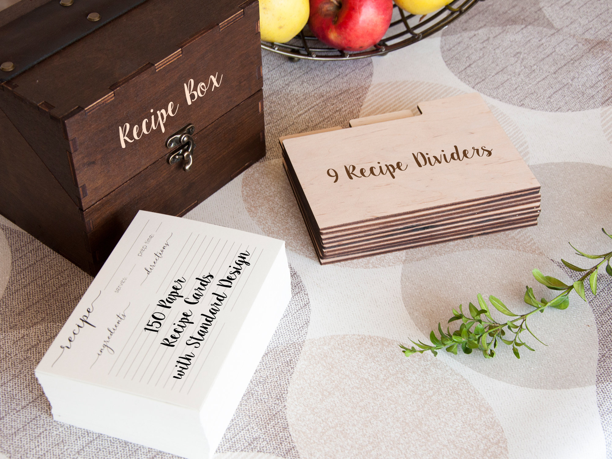 Wooden Recipe Box with Cards and 24 Dividers with Meat, Veggie, Dessert  Tabs (7x5x5 in)