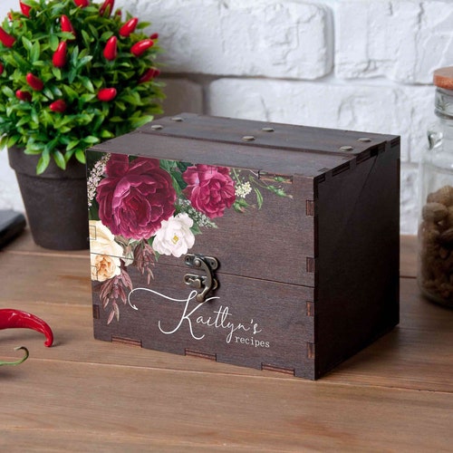 Personalized Recipe Box With Floral Dividers Mothers Day Gift Etsy