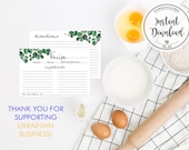Digital Recipe Card Eucalyptus Recipe Card Template Instant Download PDF Greenery Recipe Cards Wedding Shower Green Leaves Ukraine Digital