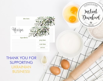 Printable Recipe Cards 4x6 Recipe Card with Olive Branch Card Greenery Recipe Card Instant Download Wedding Recipe Card Ukraine