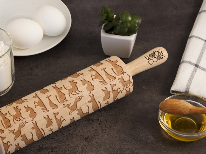 Funny Dog Embossing Rolling Pin Cookie Stamp Puppy Engraved Rolling Pin Gift for Children Animals Pattern Decorative Roller Custom Design