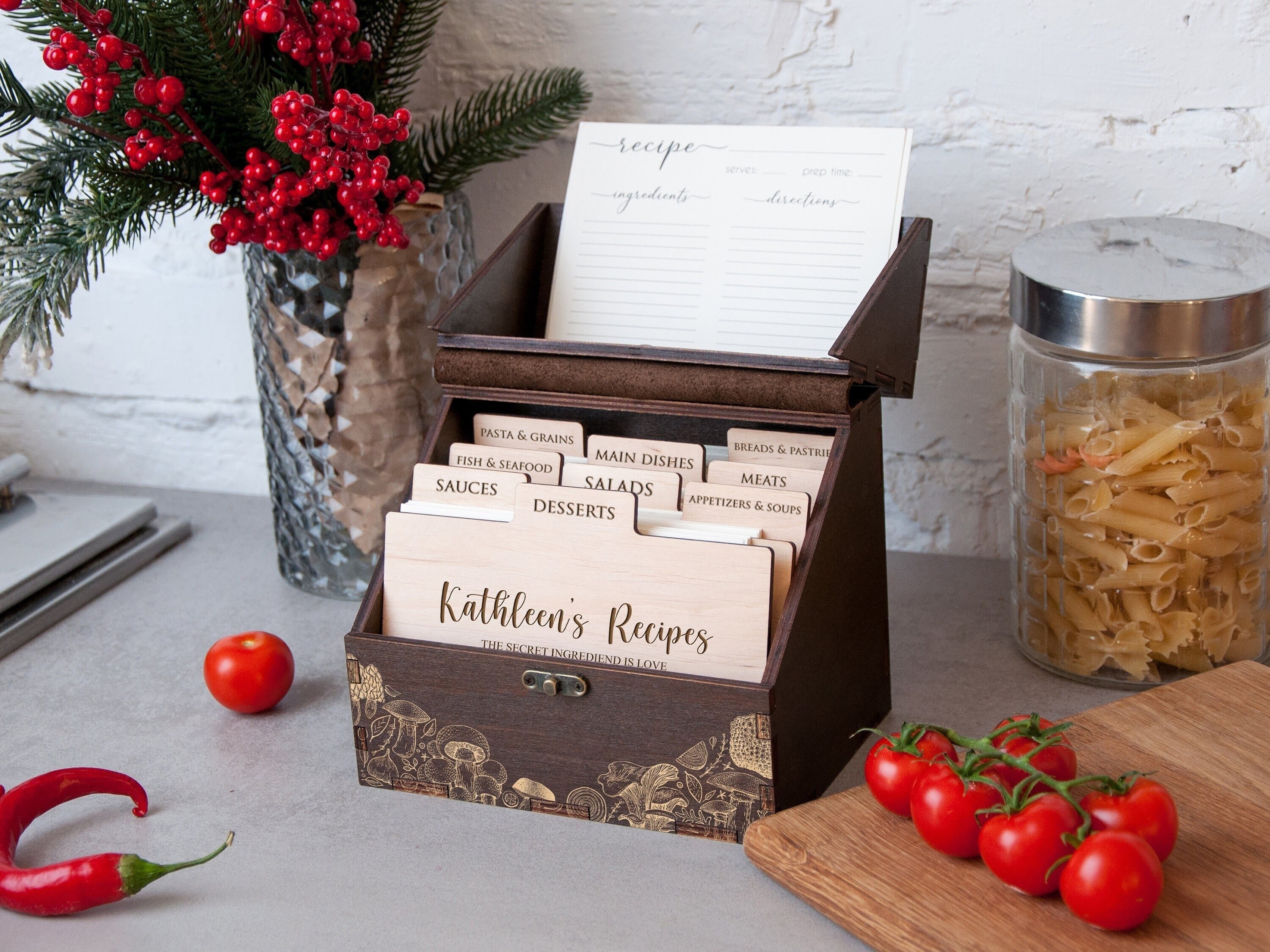 Boîte De Recettes Champignons 4 X 6, Boîte Cartes Recette Personnalisée Avec Intercalaires Et Cartes, Cadeau Pour Une S?ur Le Jour Du Mariage