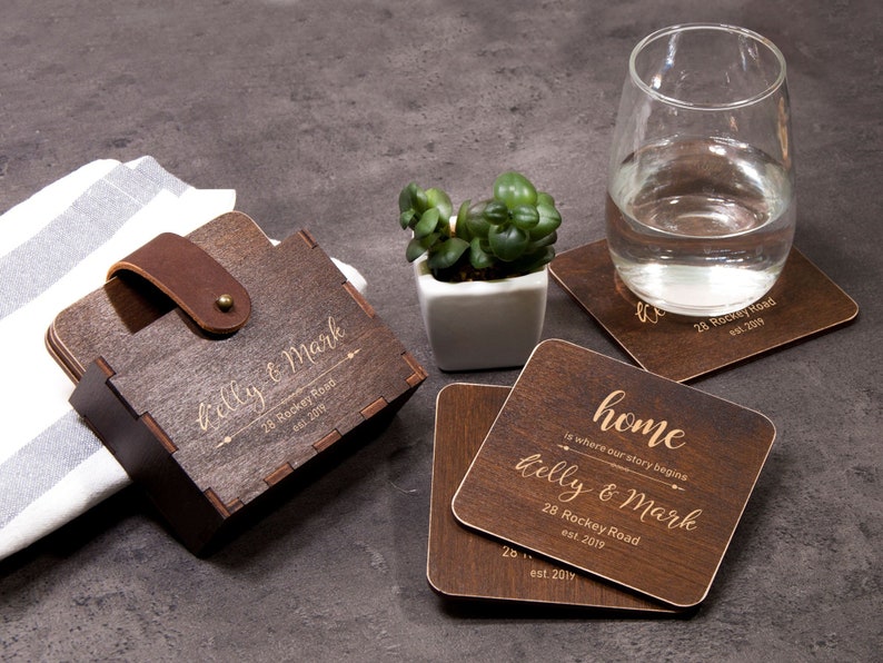 Personalized Coaster Set of 6 Our Story Begins Home Decor Unique Wedding Gift First Home Gift Drink Coaster New Home Gift Customized Coaster