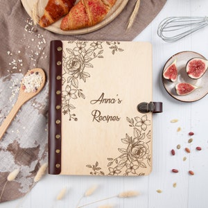 Personalisiertes Rezeptbuch mit Blumenmuster, leeres Rezeptbuch, Geschenk für Mutter, Küche, Kochbuch, Geburtstagsgeschenk für Frau, Holzjournal Bild 2