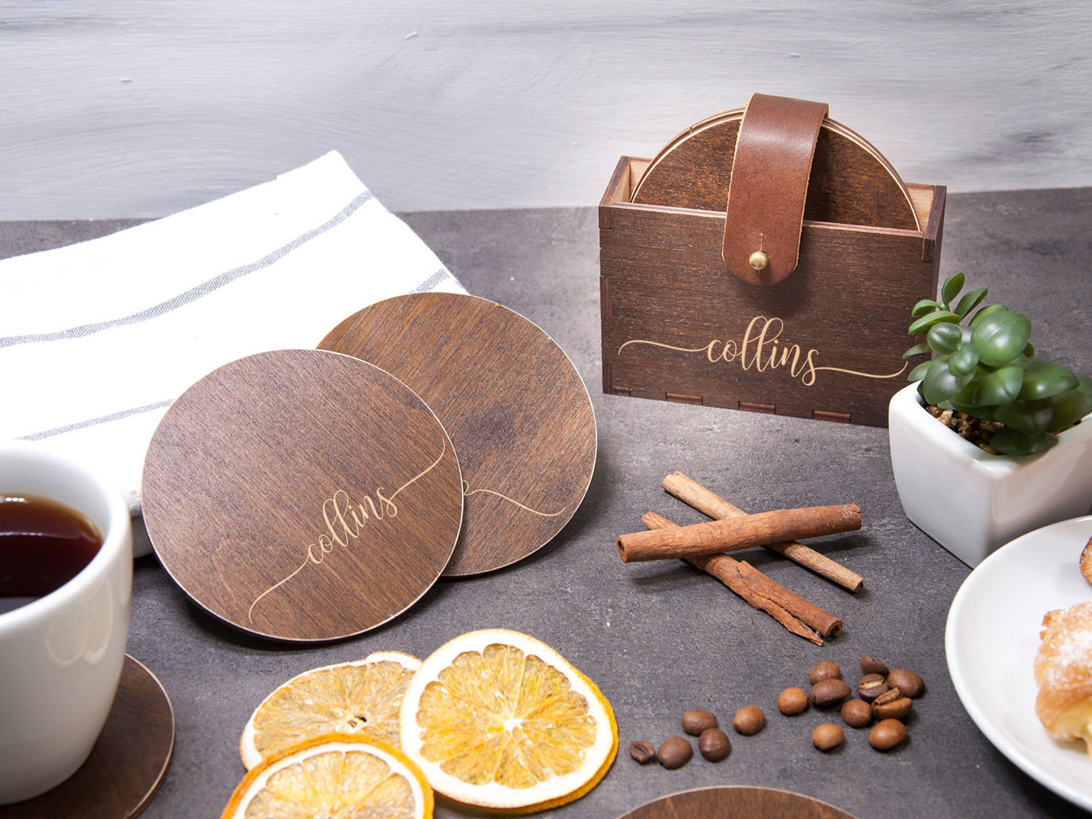 Personalized Coaster Set of 6 Drink Coaster Wedding Gift Etsy