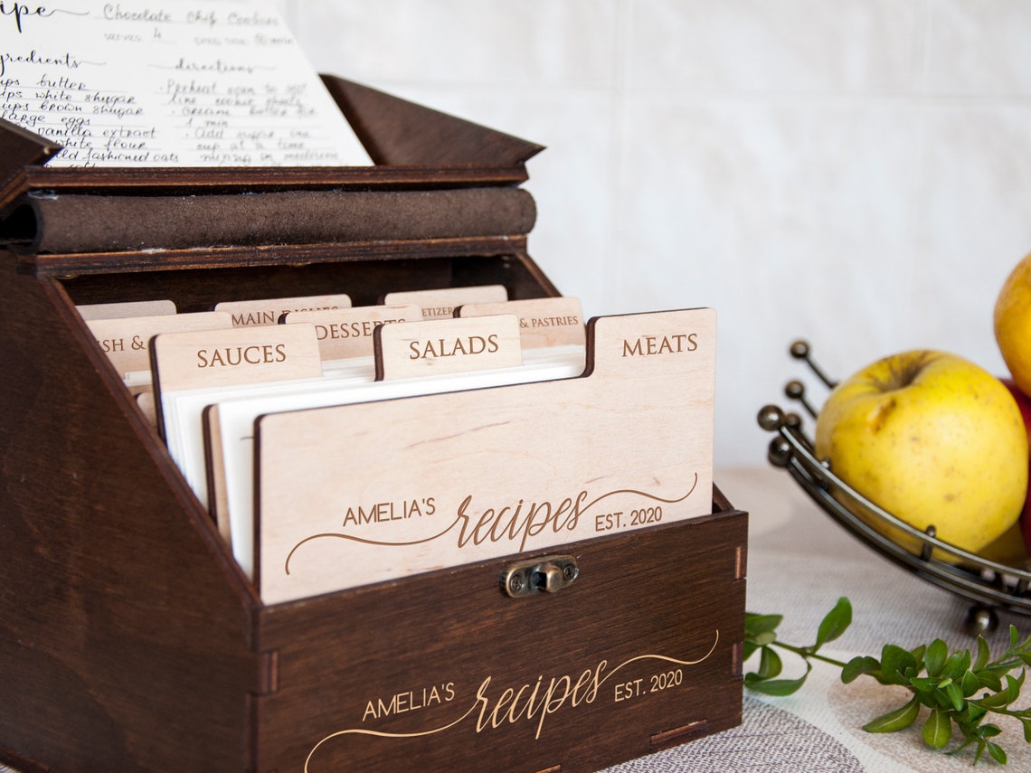 Personalized Recipe Card Box Gift for Mom Wooden Recipe Box Etsy