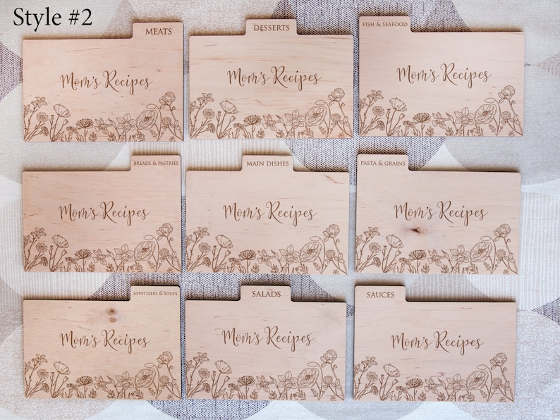 Personalized Recipe Box with Wooden Dividers Gift for Mom Floral Recipe Box Gift for Grandmother Engraved Recipe Card Box Wood Kitchen Decor image 4