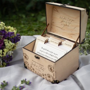 Personalized guest book alternative, Wooden wedding guest book floral, Wishing well wedding advice box, Unique wedding guestbook with advice image 2