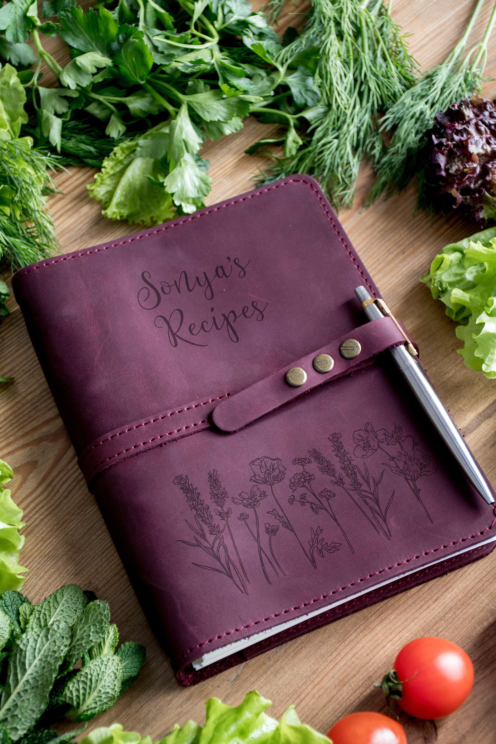 Leather Recipe Book With Flowers Personalized Mothers Day Gift Etsy