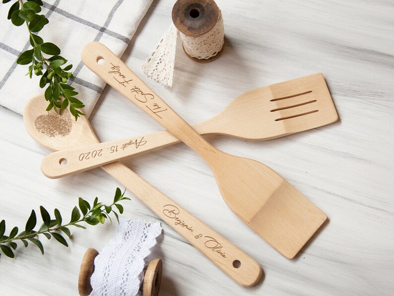 Engraved Wooden Spoon & Spatulas Gift Set Housewarming Gift Etsy