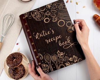 Regalos de cocina personalizados, libro de recetas personalizado, regalo de chef, diario de cocina, libro de cocina de madera, regalo de Navidad para panaderos, diario de recetas único.