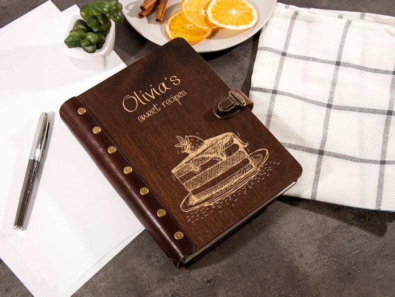 Personalized Cooking Gifts Custom Recipe Book Chef Gift Cooking Journal Wood Cookbook Christmas Gift for Bakers Unique Recipe Journal 6x8'' Palisander